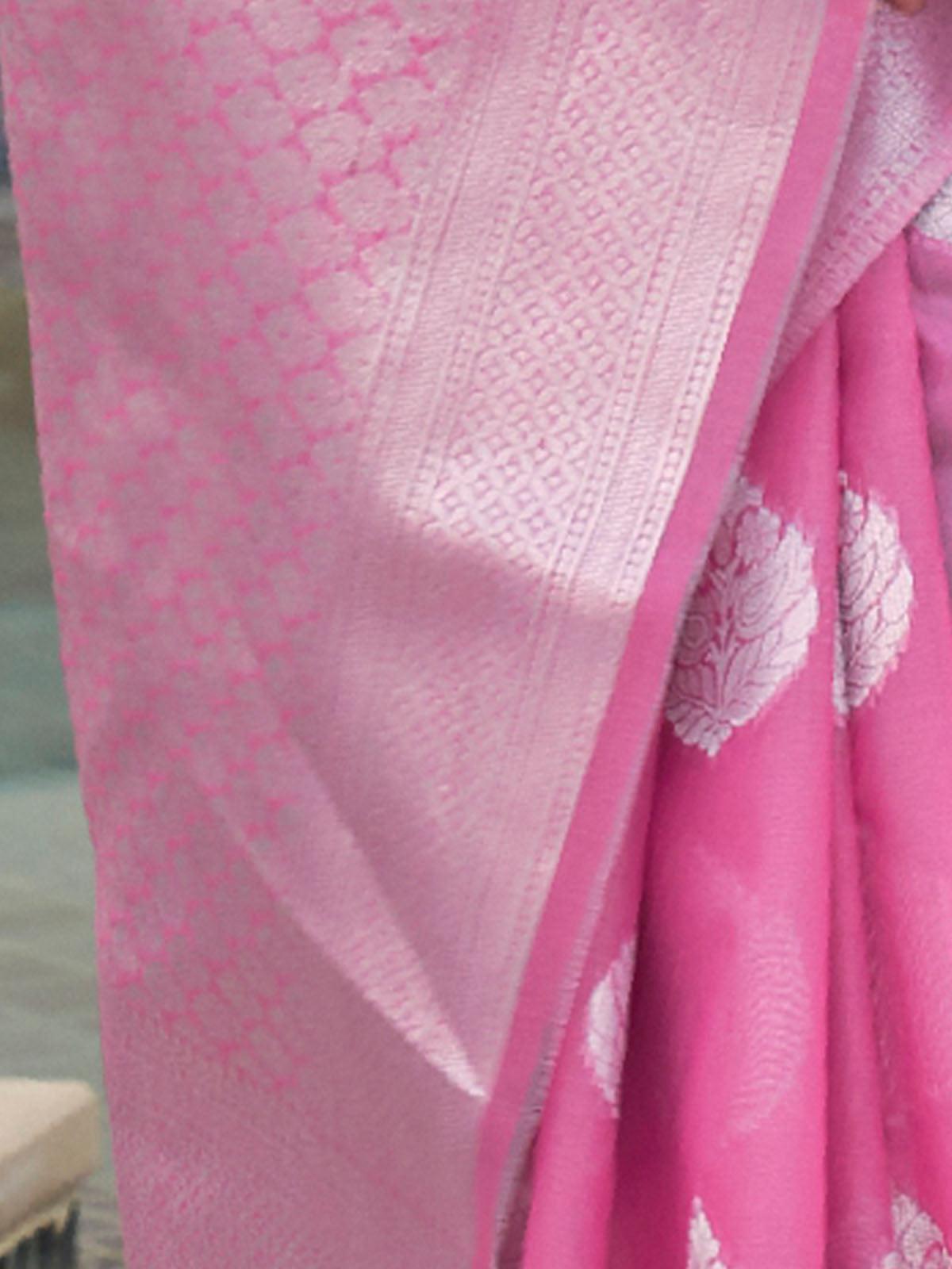 Women's Pure Linen Pink Woven Design Woven saree With Blouse Piece - Odette