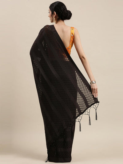 Women's Satin Black Self-Design Designer Saree With Blouse Piece - Odette