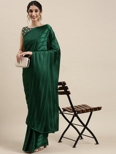 Women's Satin Green Solid Designer Saree With Blouse Piece - Odette