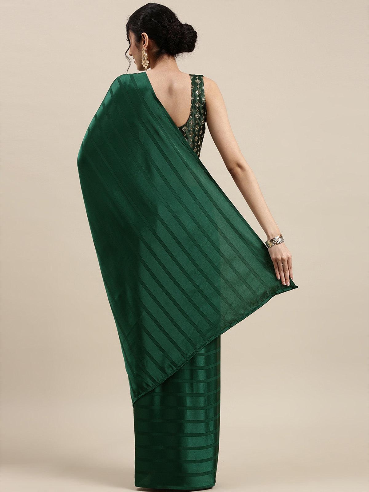 Women's Satin Green Solid Designer Saree With Blouse Piece - Odette