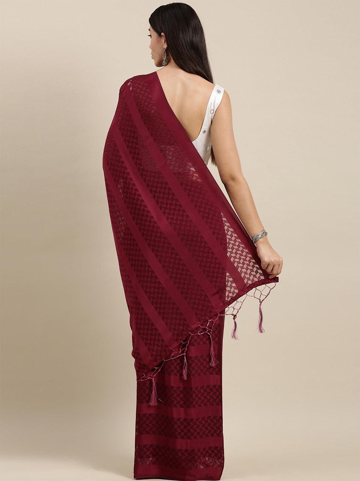 Women's Satin Magenta Self-Design Designer Saree With Blouse Piece - Odette