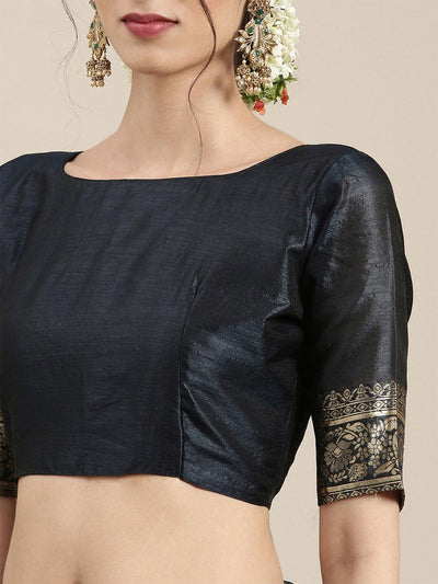 Women's Silk Blend Black Woven Design Celebrity Saree With Blouse Piece - Odette