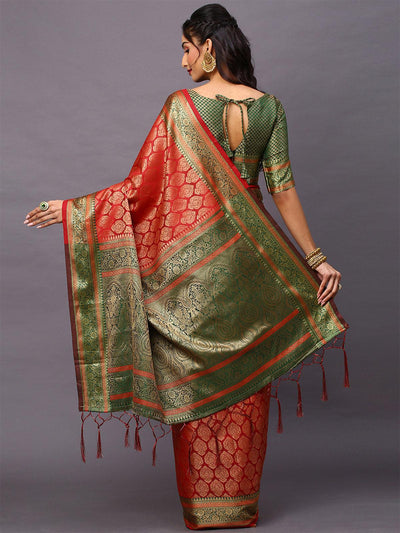 Women's Silk Blend Maroon Woven Design Designer Saree With Blouse Piece - Odette