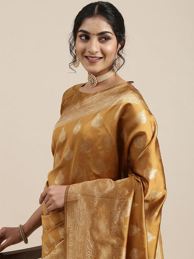 Women's Silk Blend Mustard Woven Design Woven saree With Blouse Piece - Odette