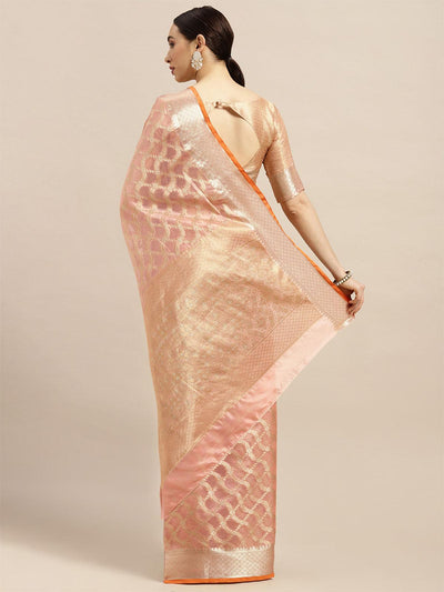 Women's Silk Blend Peach Woven Design Designer Saree With Blouse Piece - Odette