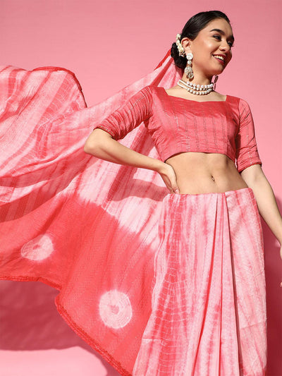 Women's Silk Blend Pink Embroidered Designer Saree With Blouse Piece - Odette