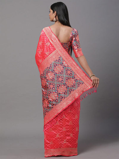 Women's Silk Blend Pink Woven Design Woven saree With Blouse Piece - Odette
