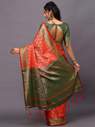 Women's Silk Blend Red Woven Design Designer Saree With Blouse Piece - Odette
