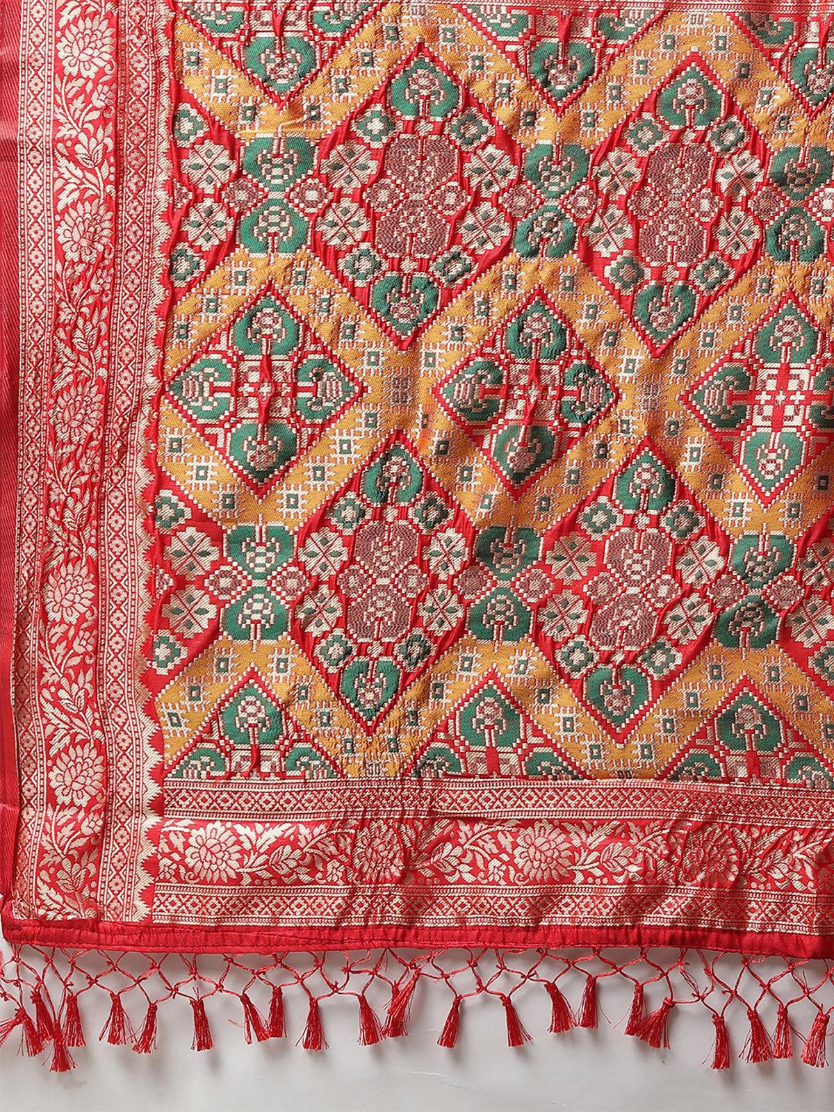 Women's Silk Blend Red Woven Design Woven saree With Blouse Piece - Odette