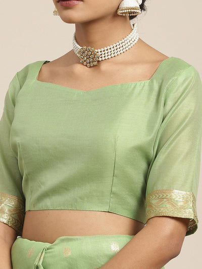 Women's Silk Cotton Green Woven Design Woven saree With Blouse Piece - Odette