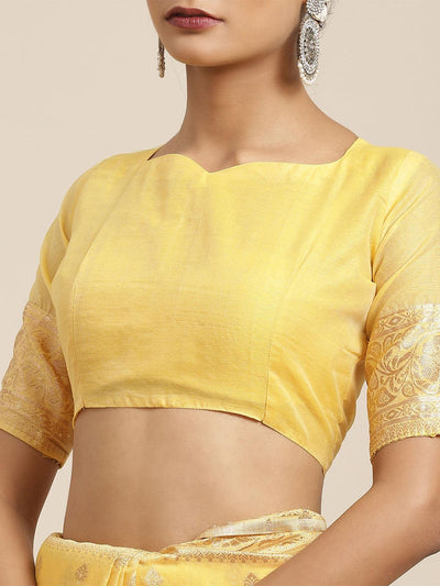 Women's Silk Cotton Yellow Woven Design Woven saree With Blouse Piece - Odette