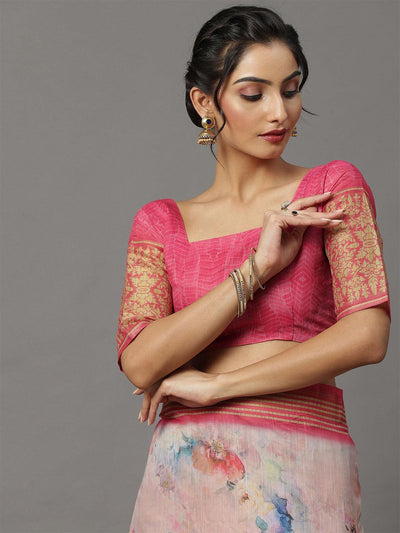 Women's Soft Silk Mauve Printed Designer Saree With Blouse Piece - Odette