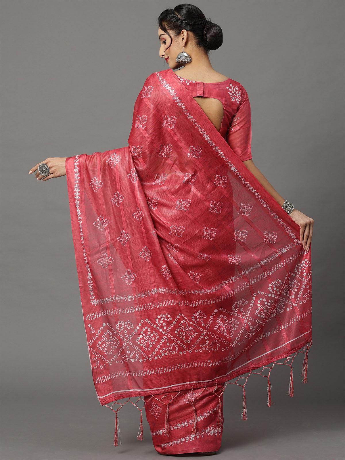 Women's Soft Silk Pink Printed Designer Saree With Blouse Piece - Odette