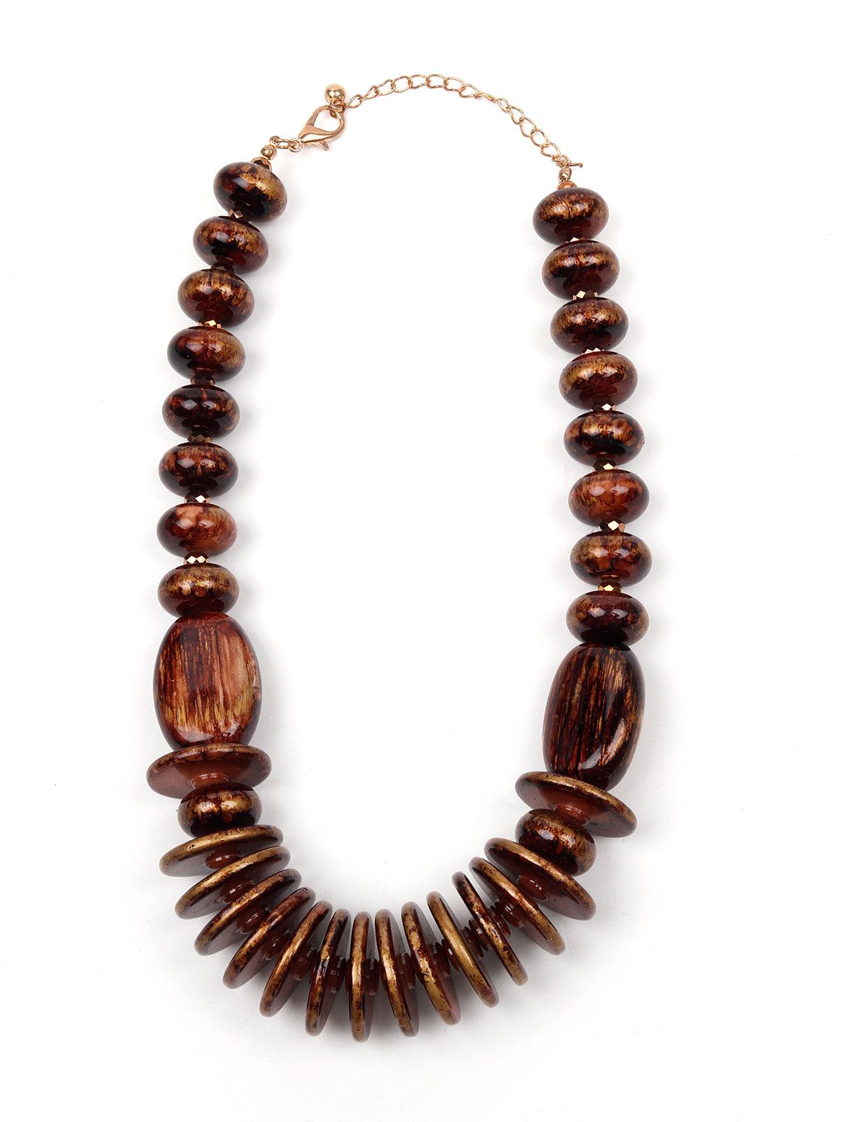 Wooden textured embellished necklace - Odette