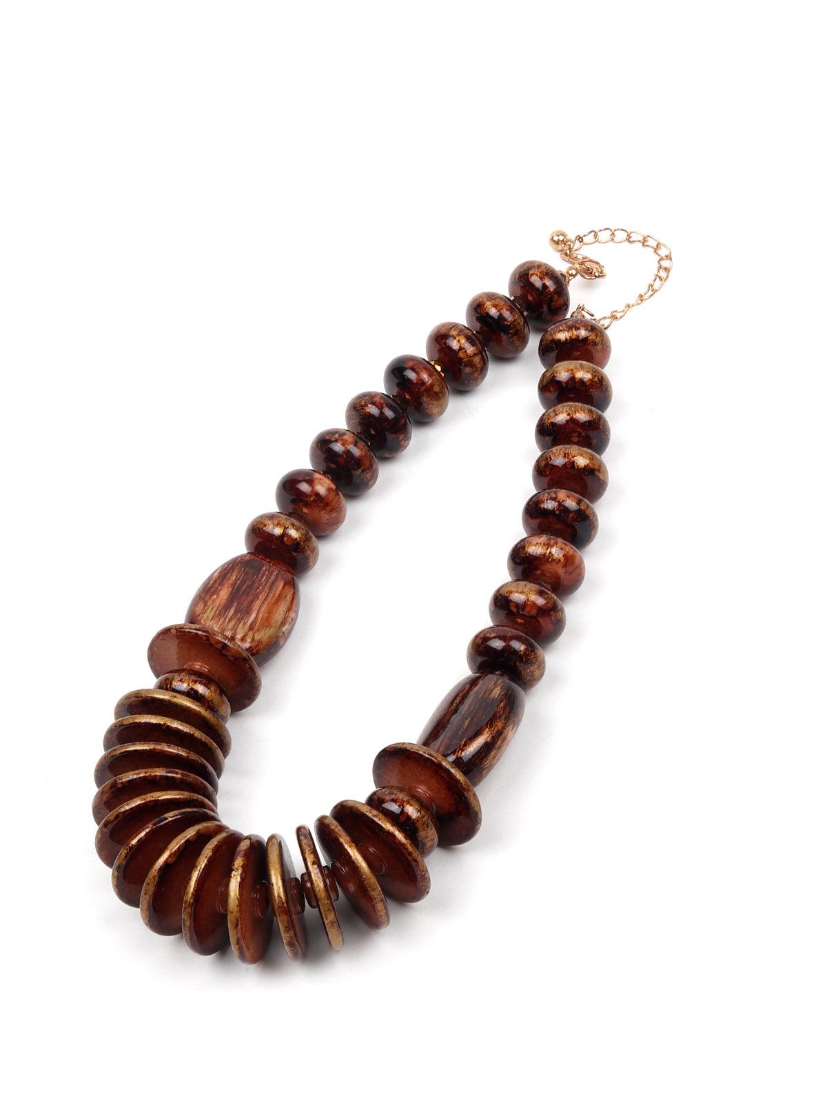 Wooden textured embellished necklace - Odette