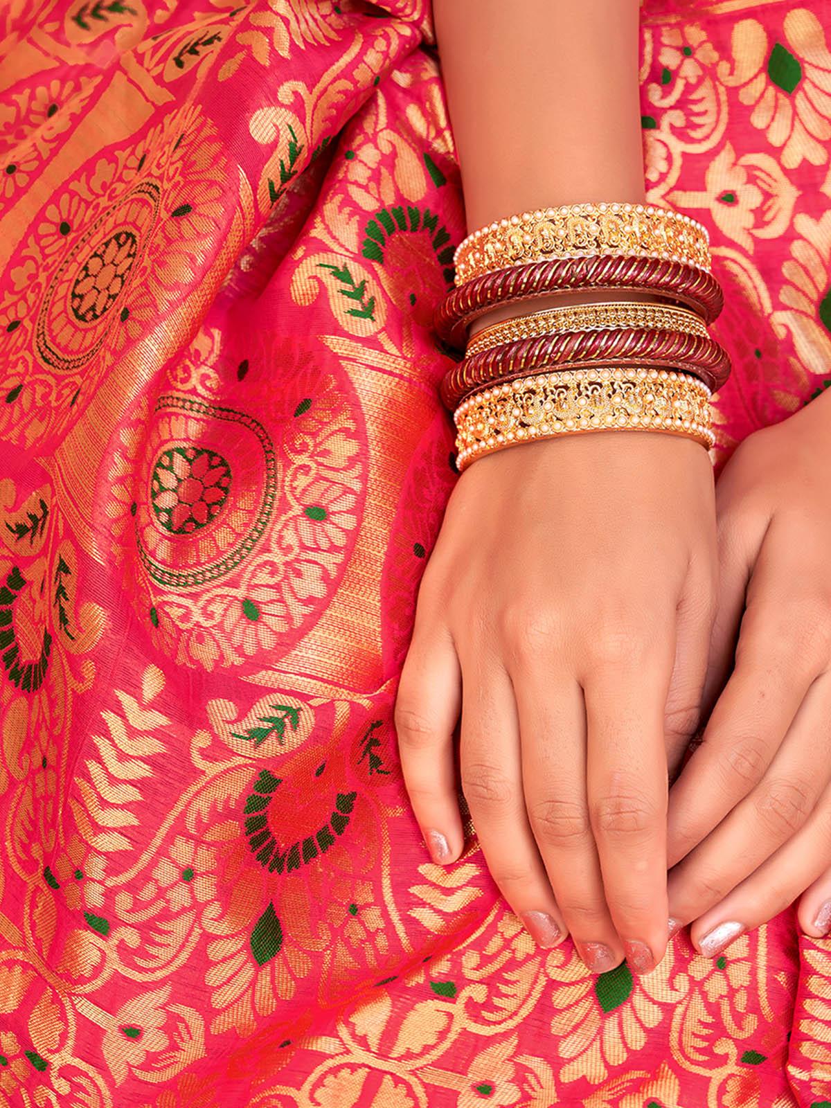 Woven Pink Banarasi Silk Saree - Odette