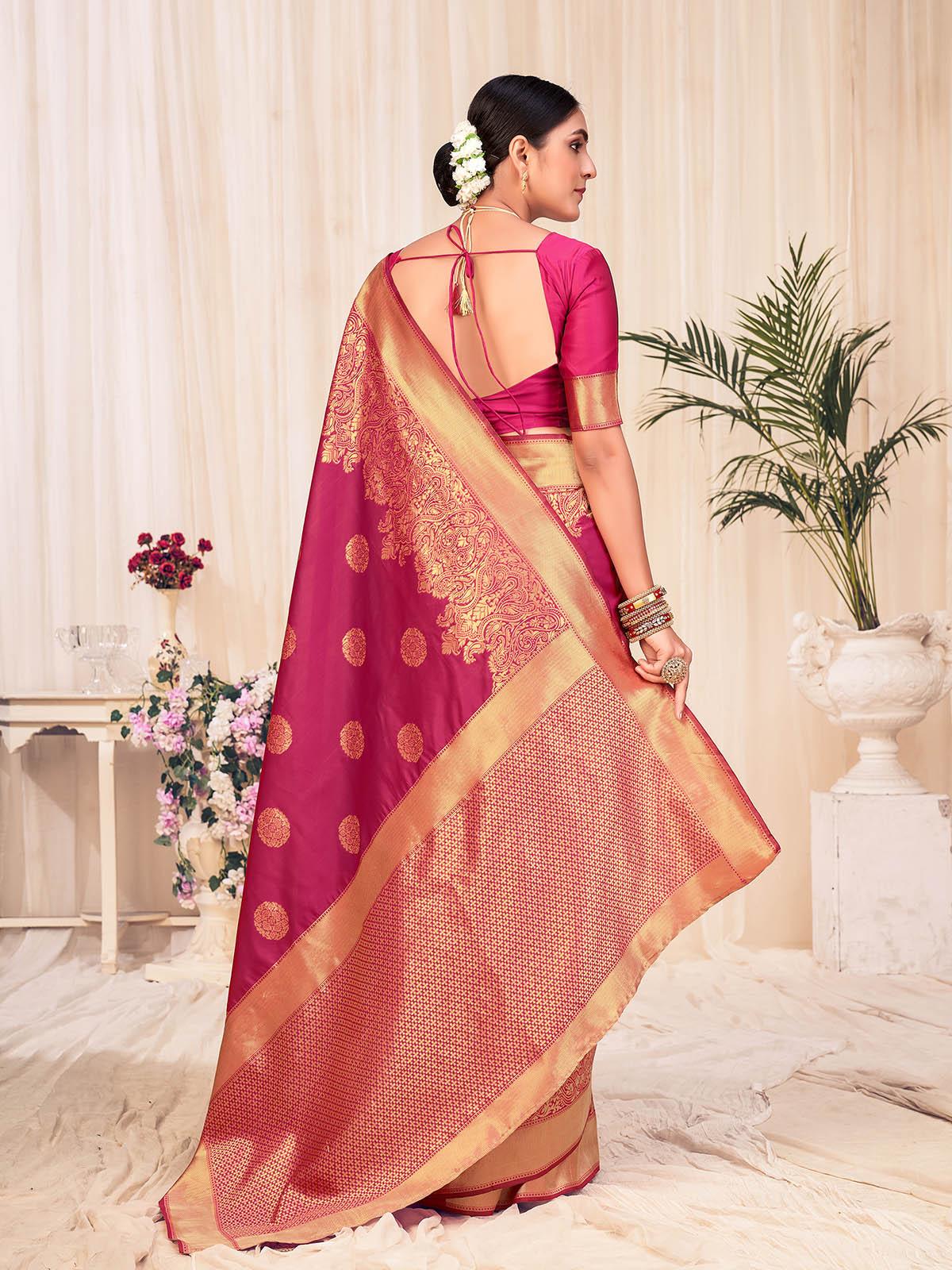 Woven Red Colored Banarasi Silk Saree - Odette