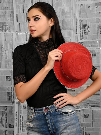 Woven Ruby Cystal Embellished Hat - Odette