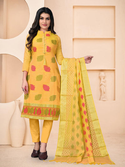 Yellow Banarasi Jacquard Woven Designer Kurta Set - Odette