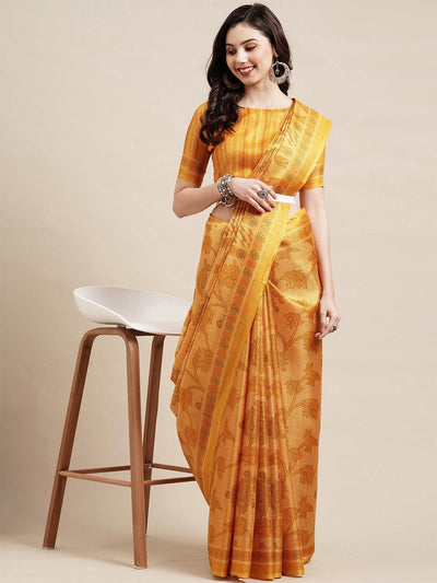 Yellow Casual Bhagalpuri Silk Printed Saree With Unstitched Blouse - Odette