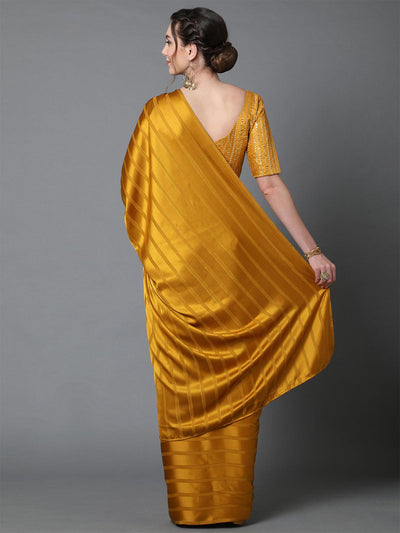 Yellow Casual Georgette And Satin Solid Saree With Unstitched Blouse - Odette