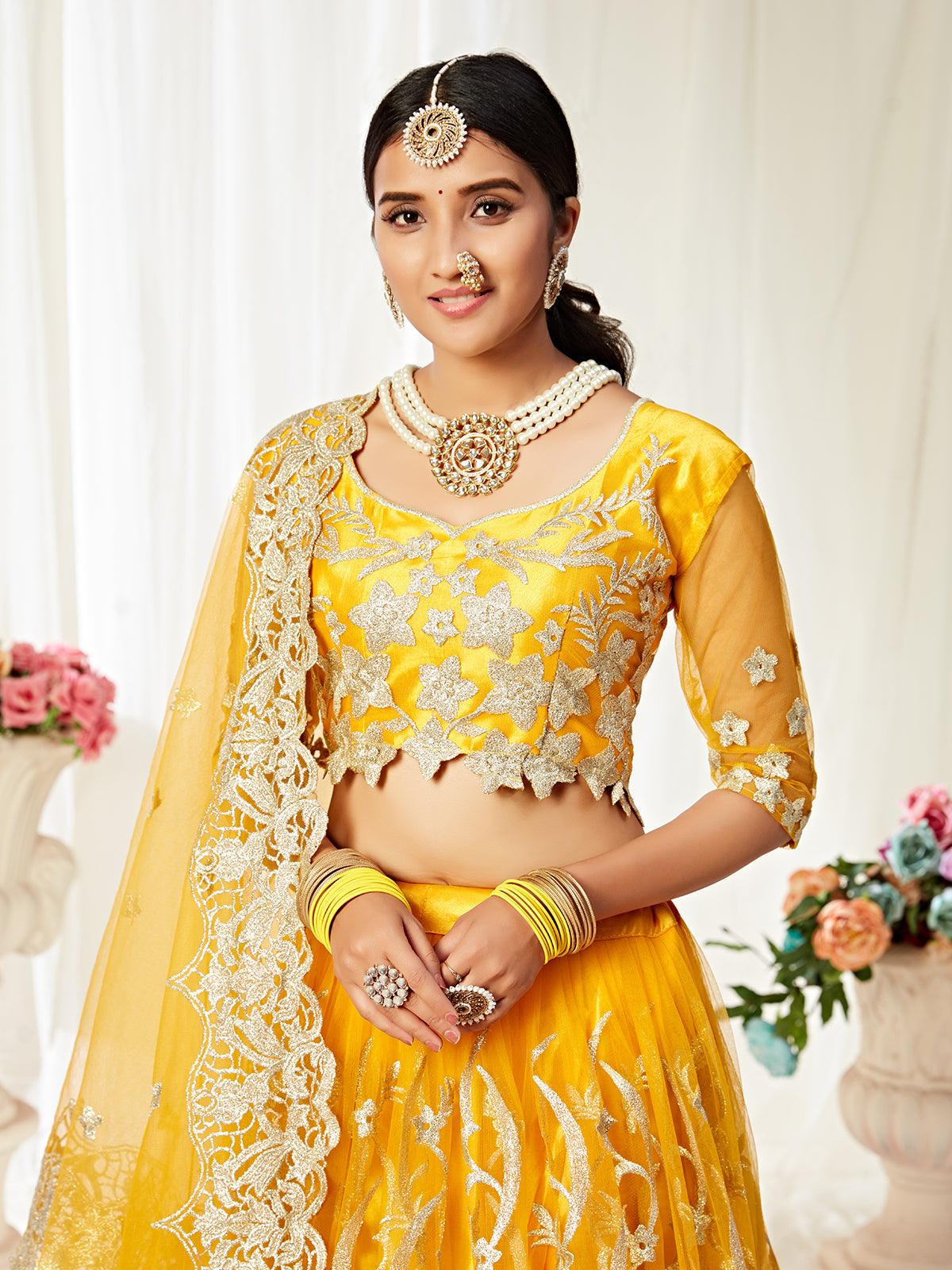 Buy Bridesmaid Lehenga - Georgette Fabric Haldi Yellow Lehenga Choli –  Empress Clothing