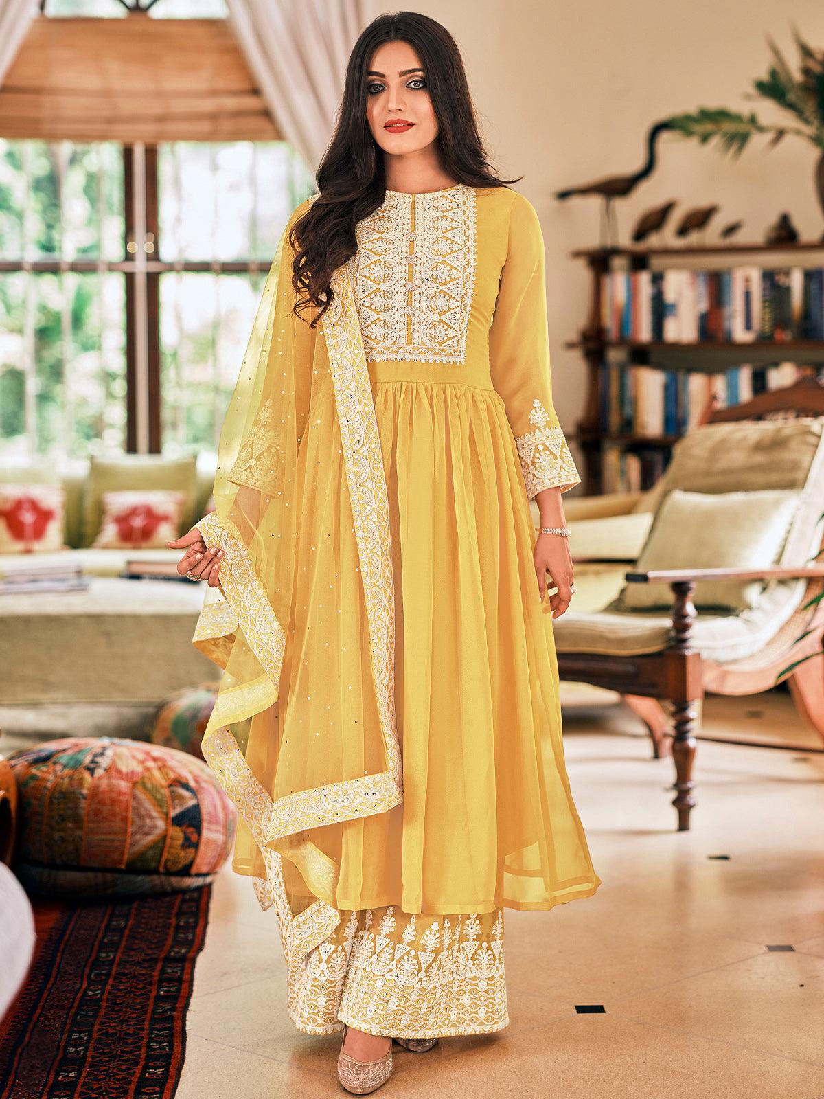 Buy Yellow Color Georgette Plazzo Suit Online. Odette Buy Yellow Color Georgette Plazzo Suit Online. Odette