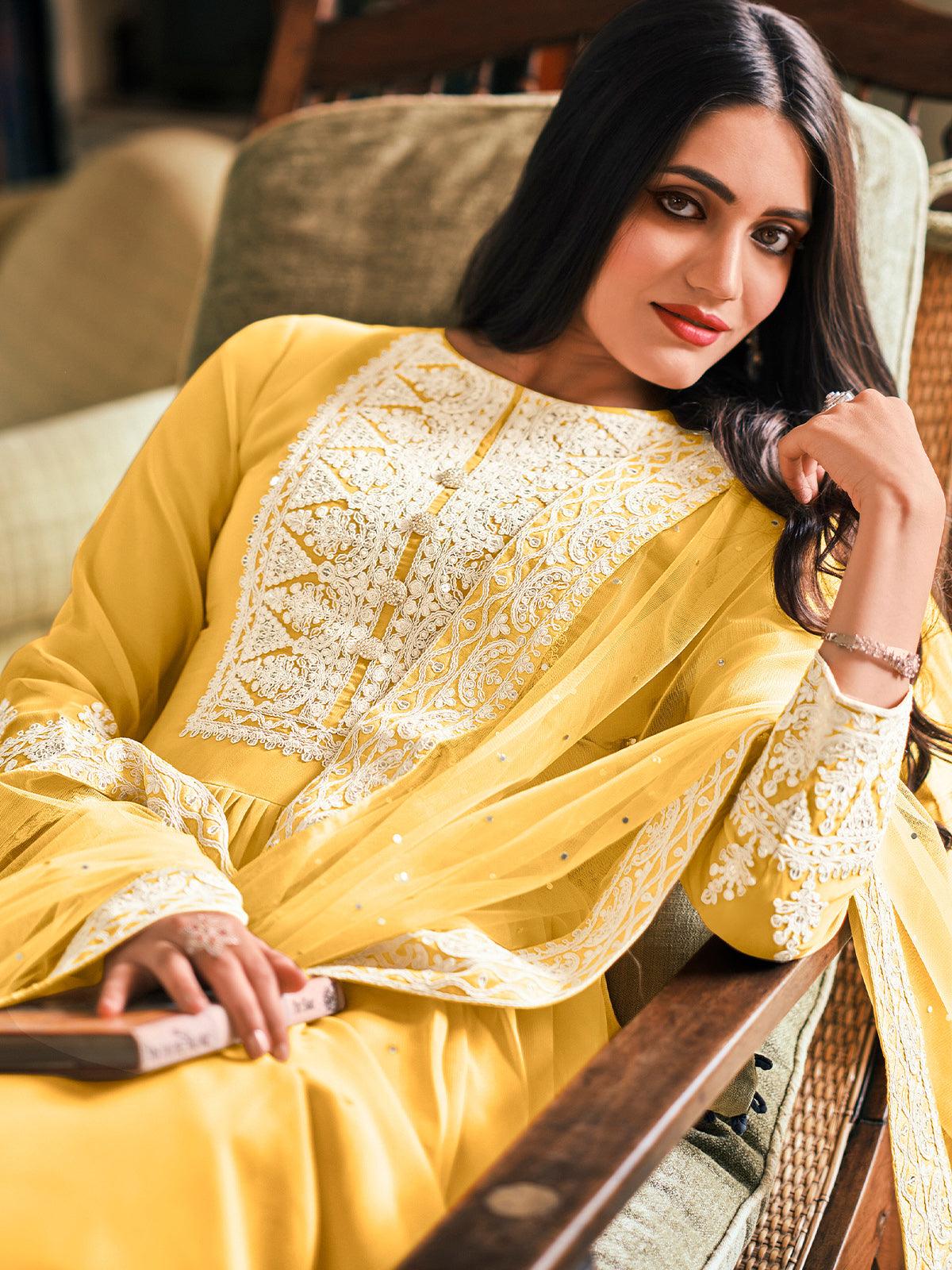 Buy Silk Peplum Style Punjabi Suit In Pale Yellow Colour Online -  LSTV04952-Pale Yellow | Andaaz Fashion