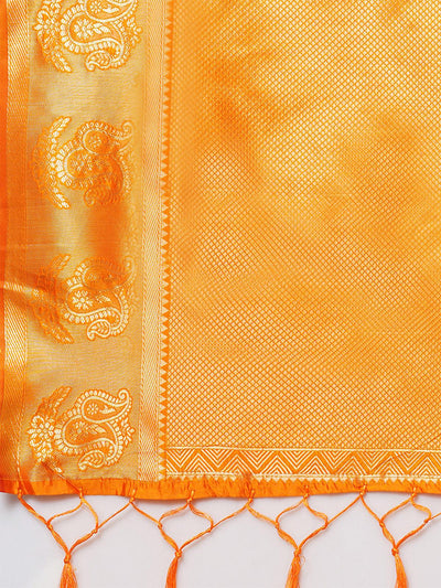 Yellow Festive Silk Blend Woven Design Saree With Unstitched Blouse - Odette