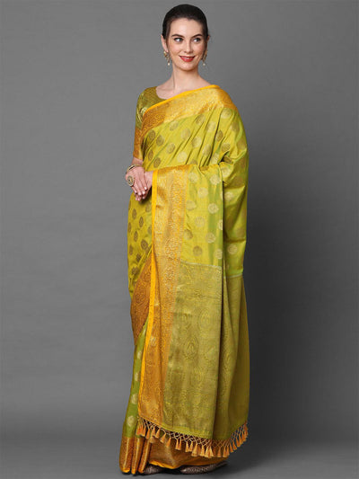 Yellow Party Wear Silk Blend Woven Design Saree With Unstitched Blouse - Odette